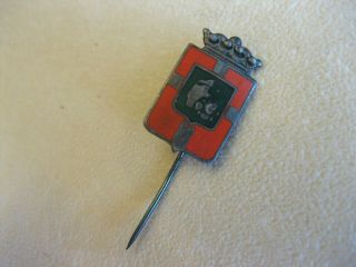 Older Vintage Or Antique Stick Pin W/ Enameled Crest Crown / Map ? /