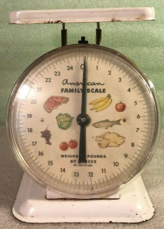Vintage American Family Kitchen Food 25 Pounds By Ounces Scale White Metal