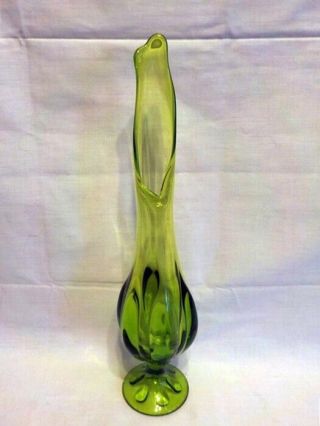 Vintage Green Viking Glass Epic 6 Petal Vase 15 " Tall