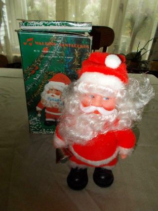 Vintage Musical Walking Santa Claus Toy Ringing Bell 1970 