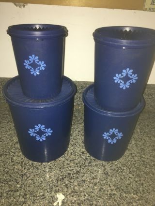 Tupperware Servalier Vintage Dark Blue Canister Set W/lids