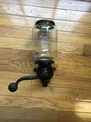 Antique Vintage Cast Iron Parker Wall Mount Coffee Mill Grinder 1917