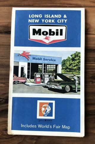 Vintage Mobil Road Map Nyc Long Island & Worlds Fair 1964 Nos