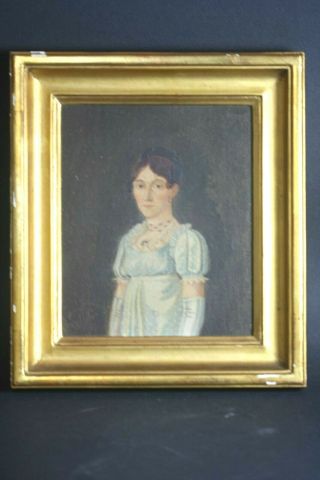 Pr Antique 19thc American Miniature Painting Portrait Gilded Frame York NR 2