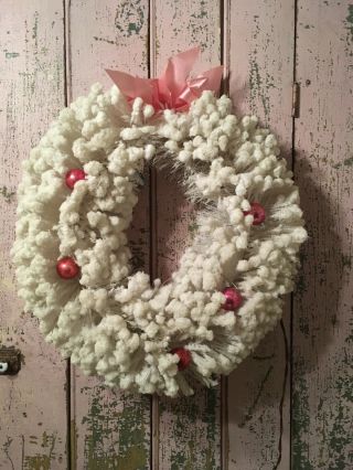 Vintage / Antique Flocked Christmas Wreath Pink Ornaments 1950s