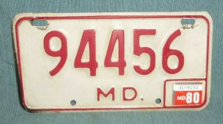 Vintage Maryland Motorcycle License Plate Tag 94456