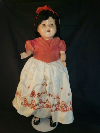 Antique 24 " Snow White Doll Composition And Cloth Tin Sleep Eyes