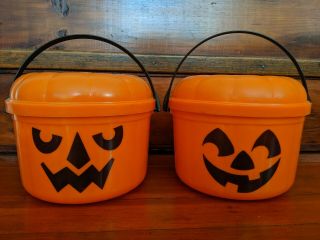 Vintage Mcdonalds (set Of 2) 1985 Trick Or Treat Halloween Pails / Buckets