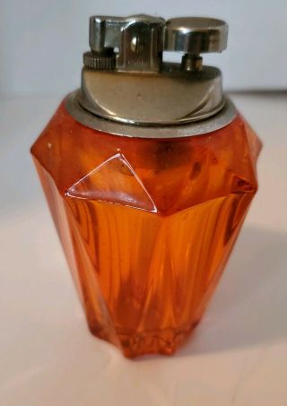 Vintage Viking Glass Table Lighter Mid Century Modern Orange