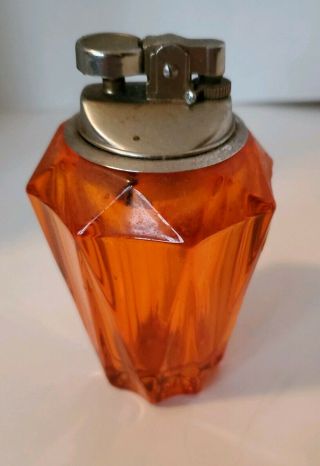 Vintage VIKING GLASS Table Lighter Mid Century Modern ORANGE 2