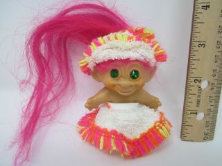 Vtg 60s Uneeda Wishnik Troll Doll Hot Pink Hair Green Rhinestone Eyes Clothes