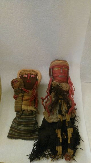 Native American Indian Corn Husk Set Of Two Dolls Vintage