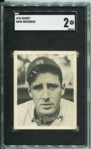 1936 Goudey Hank Greenberg Detroit Tigers Hof / Sgc 2 - Good / Great Centering