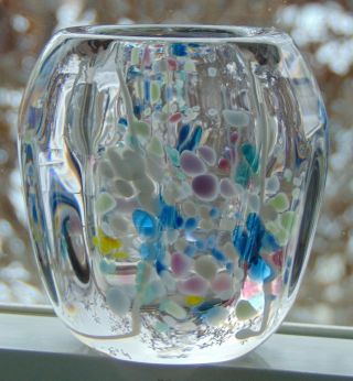 1984 Vintage Shari Brush Art Glass Paperweight Vase Signed