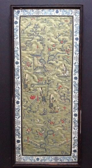 Antique Vintage Chinese Silk Embroidery Double Sleeve People Dragons Landscape
