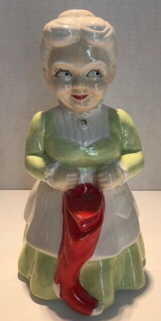 Vintage Duncan Mold Ceramic 10.  5 In Ms.  Claus In Green Dress.