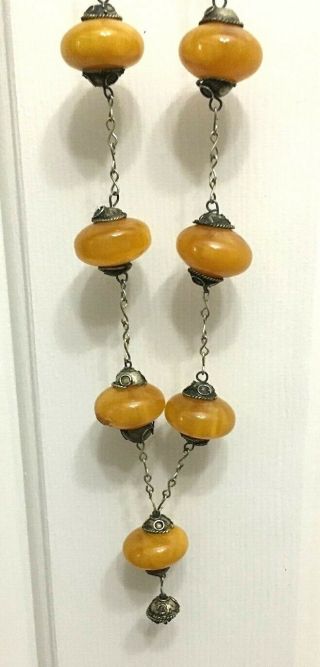 Vintage African Moroccan Copal Amber Bead Necklace 20 " Length 7 Beads