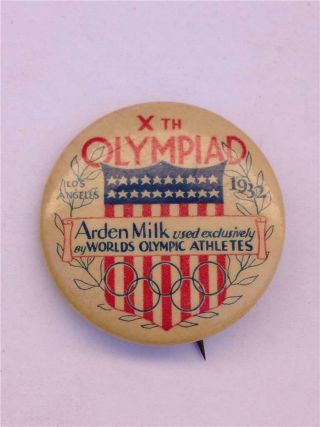 Vintage 1932 Xth Olympiad Los Angeles Olympics Arden Milk Sponsored Lapel Pin