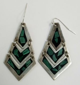 Vintage Taxco Sterling Silver & Turquoise Pierce Style Dangle Earrings
