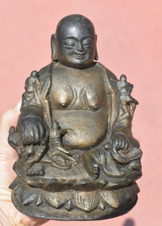 17c Chinese Gilt Bronze Happy Buddha Kid Boy Figurine Figure