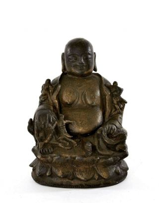 17C Chinese Gilt Bronze Happy Buddha Kid Boy Figurine Figure 3