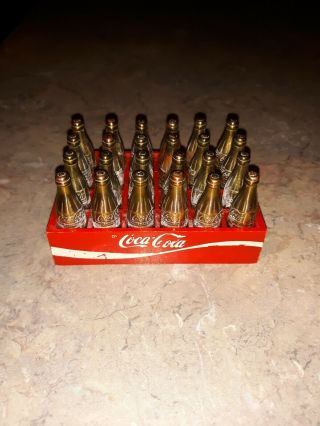 Vintage Mini Coca Cola Crate W/ 24 Gold Bottles Miniature Rare
