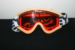 Vintage Oakley O - Frame Ski Snowboard Mx Goggles - Peach Frames Orange Amber Lens