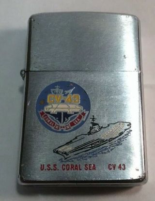 Vintage Uss Coral Sea Cv43 Zippo Lighter Bradford,  Pa