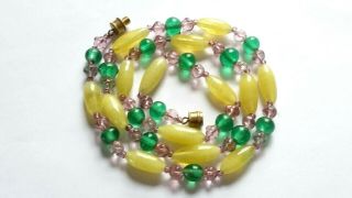 Czech Vintage Art Deco Glass Bead Necklace With Glass Uranium Beads