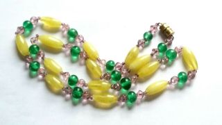 Czech Vintage Art Deco Glass Bead Necklace With Glass Uranium Beads 3