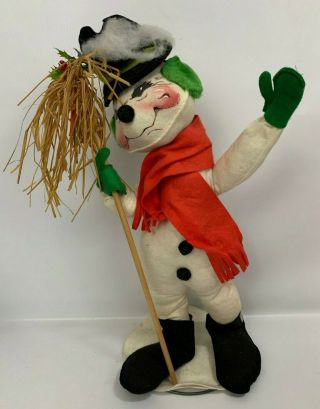 Vintage Annalee Doll Large 20 " Christmas Snowman With Broom 1971