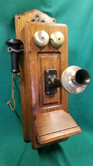Antique Western Electric Wall Phone Wooden Oak Telephone.