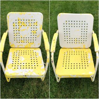 Vintage 1950s Metal PORCH GLIDER & MATCHING CHAIRS Mid - Century MCM Antique PATIO 3