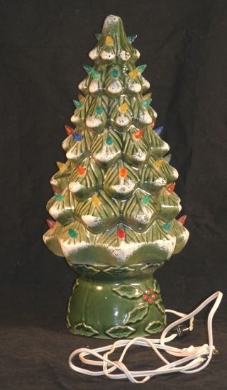 Vintage 18 " Ceramic Mold Lighted Christmas Tree Lamp Light Snow Green