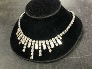 Lovely Vintage 1950s Clear Rhinestone Necklace With Bright Prong Set Stones
