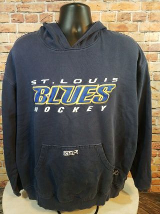 Vintage St.  Louis Blues Ccm Nhl Hockey Hooded Hoodie Mens Sz Xl Blue Distressed