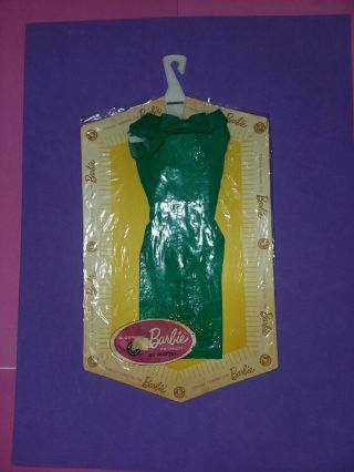 Vintage Barbie Pak Silk Sheath Dress Emerald Bow 1962 Nrfc Mib