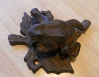 Vintage Hinged Frog On Leaf Cast Door Knocker