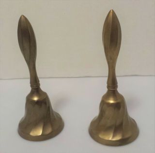 Set Of 2 Vintage Swirl Design Solid Brass Bells 7 " Hand Bell Made In India