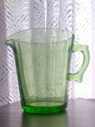 Vtg Measuring Cup Depression Glass Green 4 Cups 1 Quart 32 Oz