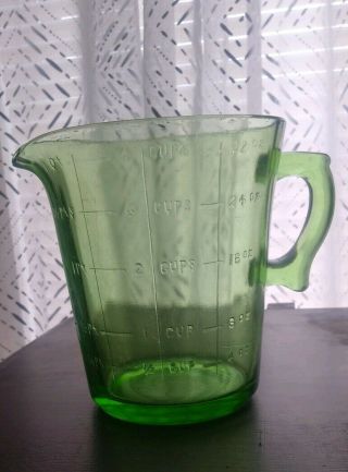 VTG MEASURING CUP DEPRESSION GLASS GREEN 4 CUPS 1 QUART 32 OZ 3