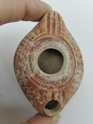 Ancient Oil Lamp Terracotta Roman 1st Century 200 Bc Rare Ad Intact Engraving