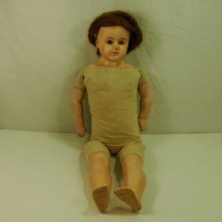 Antique Paper - Mache Doll 26 " Long Glass Blue Eyes,  Unmarked Doll