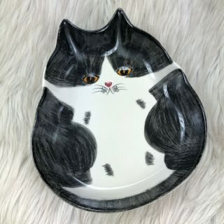 Vintage N.  S.  Gustin Co.  Gray White Cat Ceramic Dish Tray Made In U.  S.  A.  Kitty