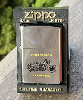 Zippo Harley Davidson Vintage Iron 1953 Panhead Motorcycle Lighter With Case