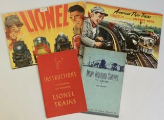 4 Vintage Lionel & American Flyer 1940 - 54 Model Railroad Catalogs & Instructions