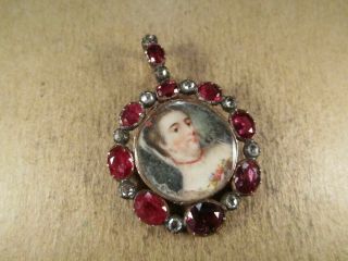Antique Georgian 10k Gold & Diamond/ruby Portrait Locket Pendant,  6.  5g