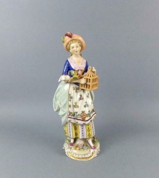 Antique German Porcelain Figurine Of A Young Lady With A Bird By Sitzendorf