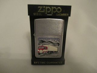 Zippo Lighter Tractor Trailer Semi 1974 Brushed Chrome Plastic Box