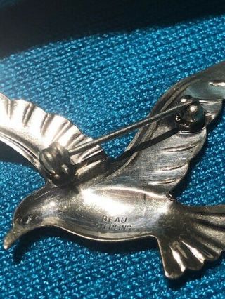 Vintage Beau Sterling Silver Pin Brooches,  Earrings Screw Backs Birds In Flight 3